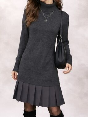 Soft Surroundings Chloe Long-Sleeve Turtleneck Dress w/ Pleated Hem - Size M